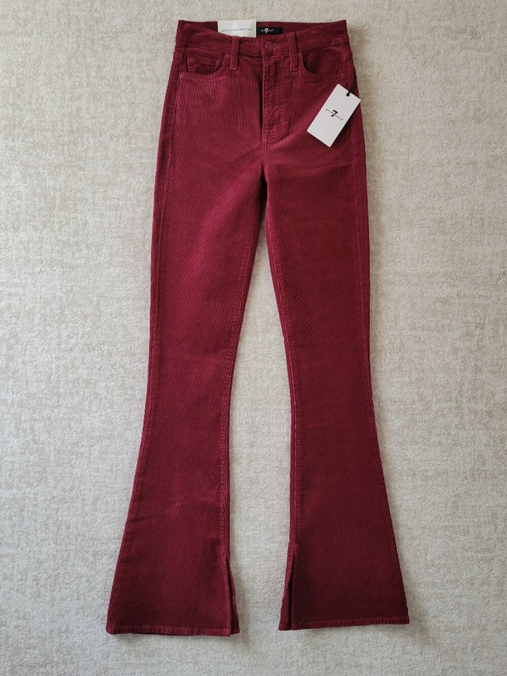 7 For All Mankind Ultra High Rise Skinny Boot Split Hem Corduroy Jean Burgundy